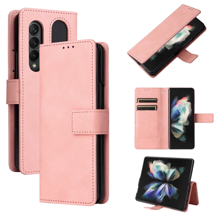 For Samsung Galaxy Z Fold4 Lambskin Flip Leather Phone Case with Pen Slot