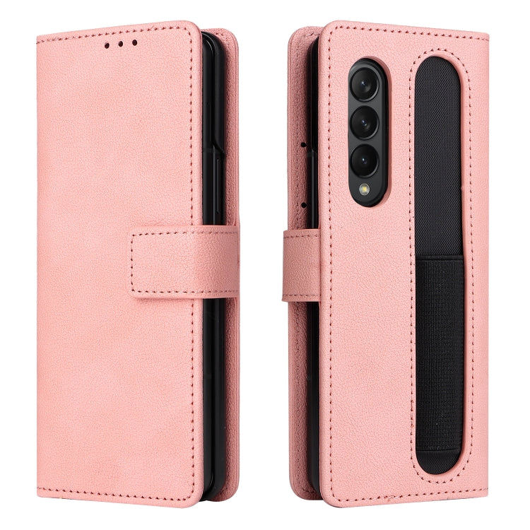 For Samsung Galaxy Z Fold4 Lambskin Flip Leather Phone Case with Pen Slot