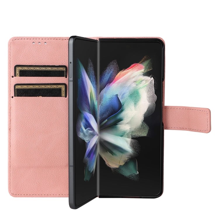 For Samsung Galaxy Z Fold4 Lambskin Flip Leather Phone Case with Pen Slot