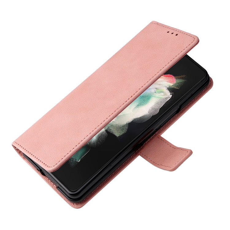 For Samsung Galaxy Z Fold4 Lambskin Flip Leather Phone Case with Pen Slot