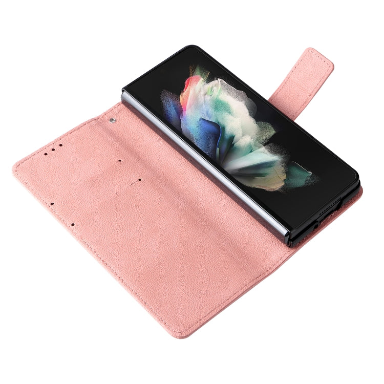 For Samsung Galaxy Z Fold4 Lambskin Flip Leather Phone Case with Pen Slot