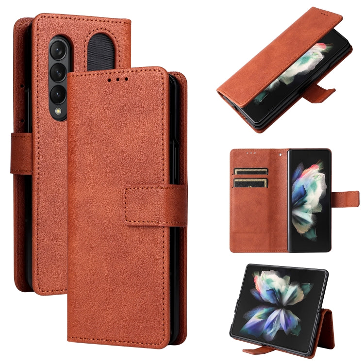For Samsung Galaxy Z Fold4 Lambskin Flip Leather Phone Case with Pen Slot