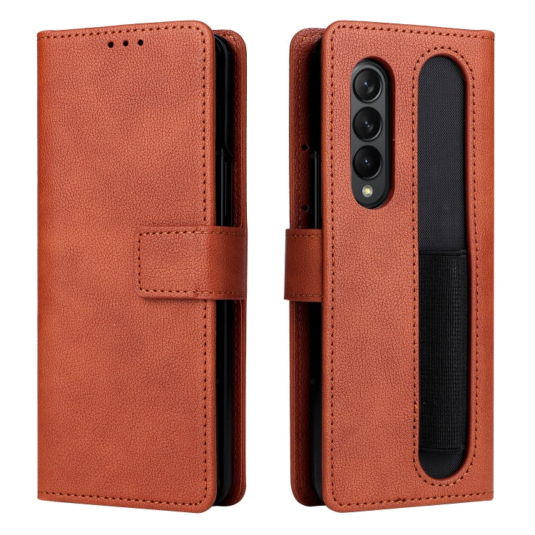 For Samsung Galaxy Z Fold4 Lambskin Flip Leather Phone Case with Pen Slot