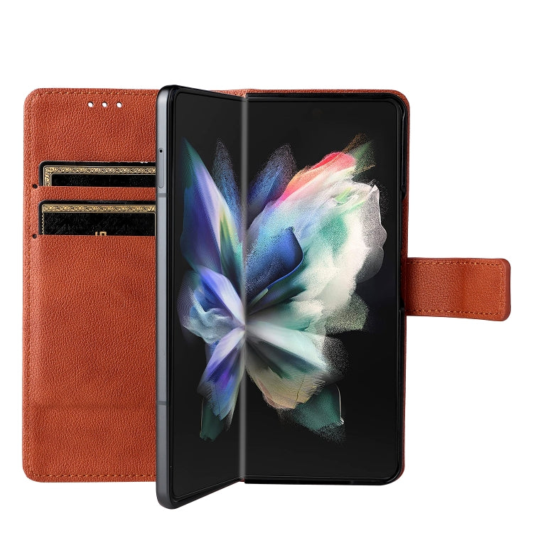 For Samsung Galaxy Z Fold4 Lambskin Flip Leather Phone Case with Pen Slot
