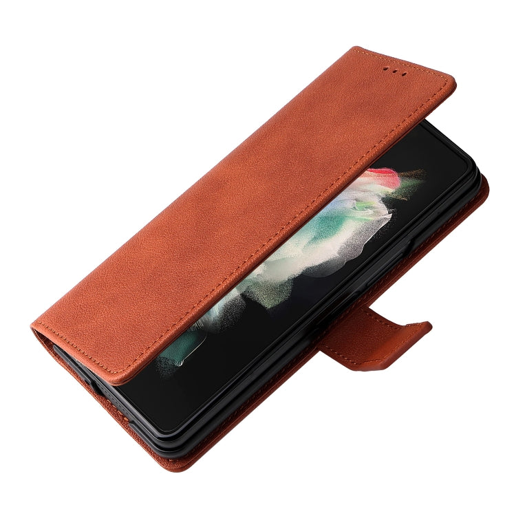 For Samsung Galaxy Z Fold4 Lambskin Flip Leather Phone Case with Pen Slot