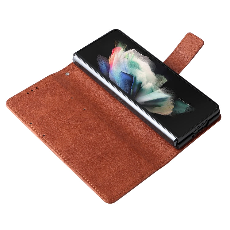 For Samsung Galaxy Z Fold4 Lambskin Flip Leather Phone Case with Pen Slot