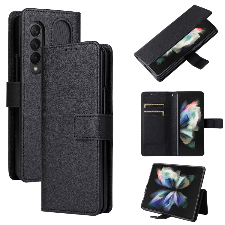 For Samsung Galaxy Z Fold4 Lambskin Flip Leather Phone Case with Pen Slot