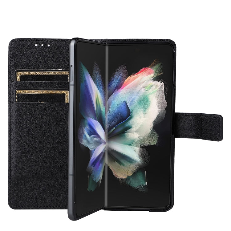 For Samsung Galaxy Z Fold4 Lambskin Flip Leather Phone Case with Pen Slot