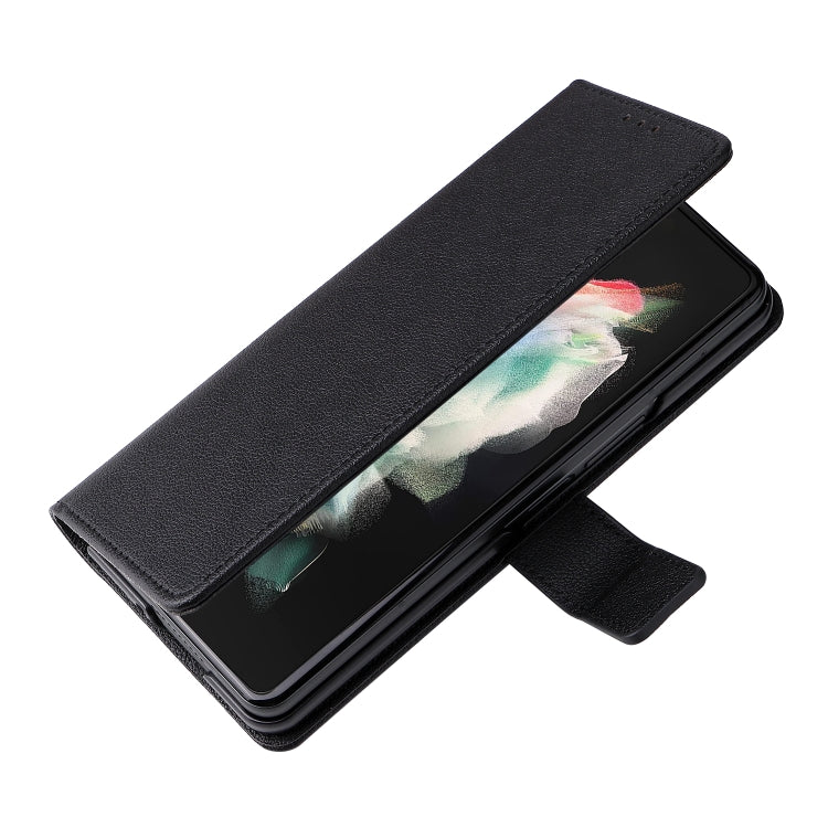For Samsung Galaxy Z Fold4 Lambskin Flip Leather Phone Case with Pen Slot