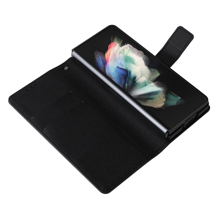 For Samsung Galaxy Z Fold4 Lambskin Flip Leather Phone Case with Pen Slot