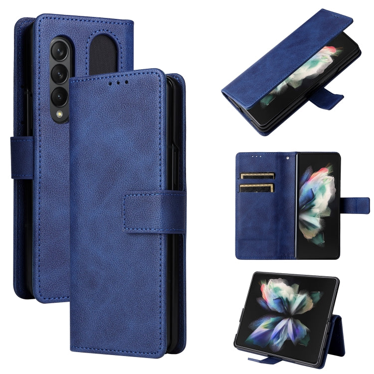 For Samsung Galaxy Z Fold4 Lambskin Flip Leather Phone Case with Pen Slot