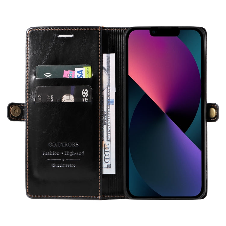 For iPhone 14 GQUTROBE RFID Blocking Oil Wax Leather Case