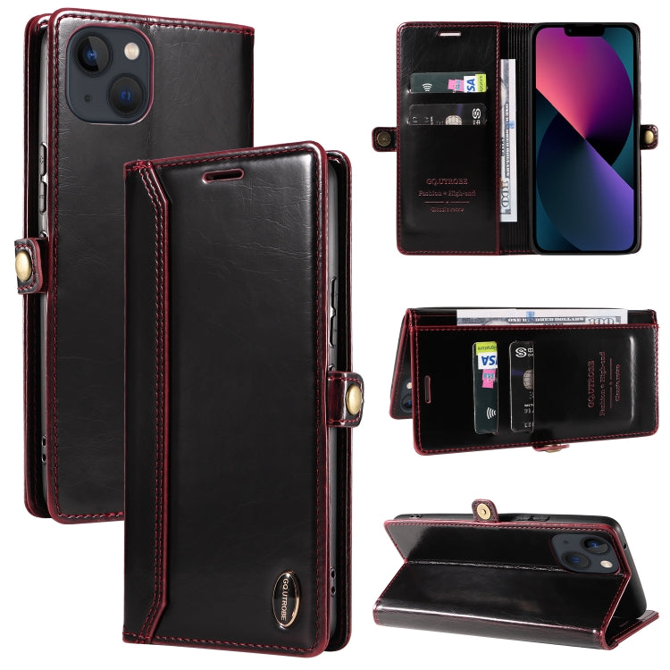 For iPhone 14 GQUTROBE RFID Blocking Oil Wax Leather Case