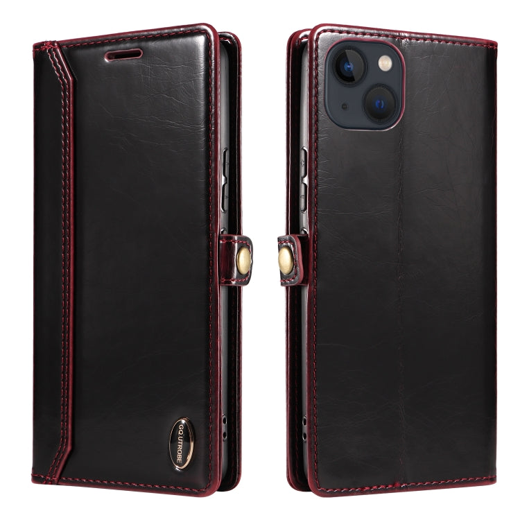 For iPhone 14 GQUTROBE RFID Blocking Oil Wax Leather Case