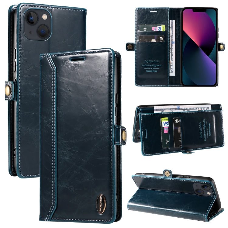 For iPhone 14 GQUTROBE RFID Blocking Oil Wax Leather Case
