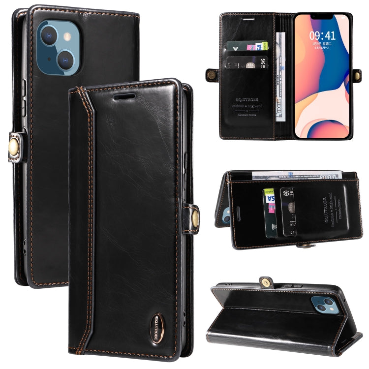 For iPhone 14 Plus GQUTROBE RFID Blocking Oil Wax Leather Case