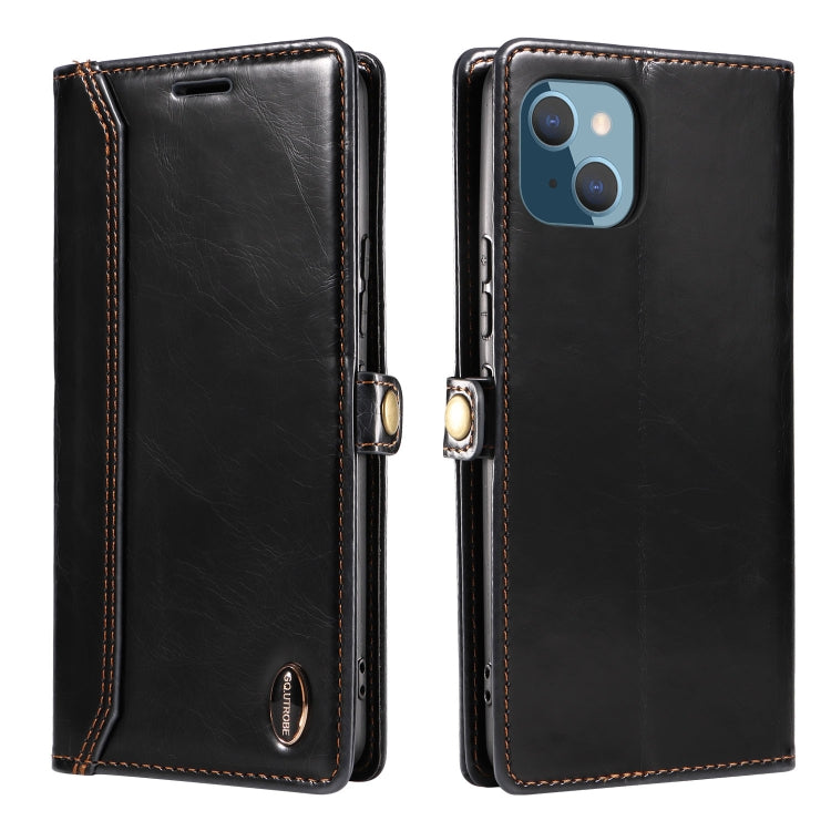 For iPhone 14 Plus GQUTROBE RFID Blocking Oil Wax Leather Case