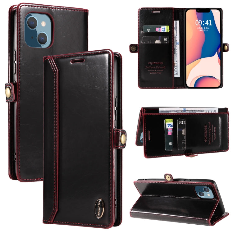 For iPhone 14 Plus GQUTROBE RFID Blocking Oil Wax Leather Case