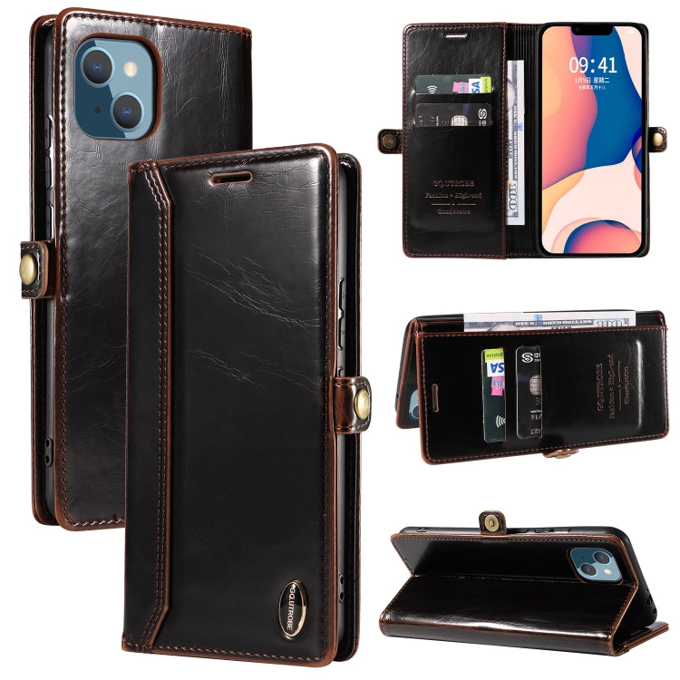 For iPhone 14 Plus GQUTROBE RFID Blocking Oil Wax Leather Case