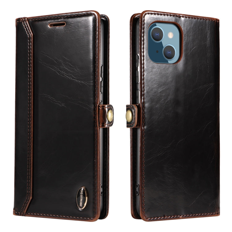 For iPhone 14 Plus GQUTROBE RFID Blocking Oil Wax Leather Case