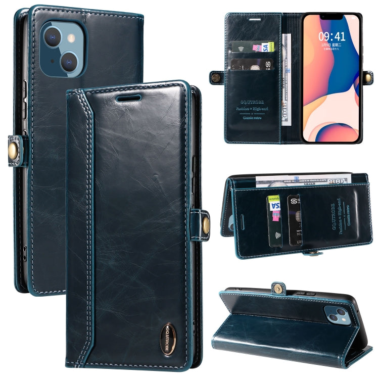 For iPhone 14 Plus GQUTROBE RFID Blocking Oil Wax Leather Case