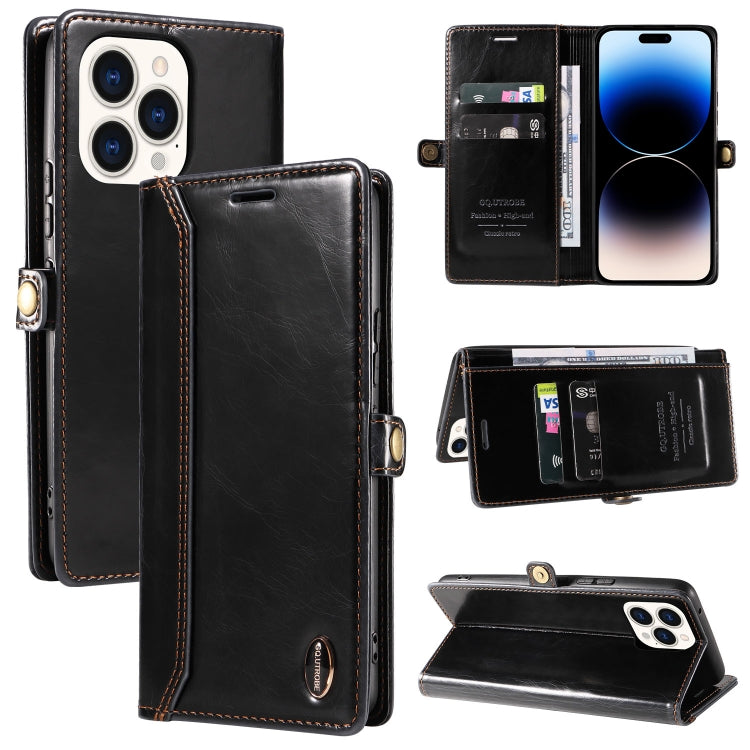 For iPhone 14 Pro GQUTROBE RFID Blocking Oil Wax Leather Case