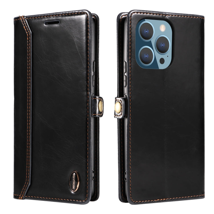 For iPhone 14 Pro GQUTROBE RFID Blocking Oil Wax Leather Case