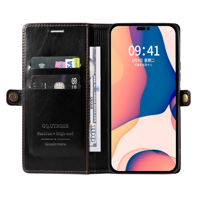 For iPhone 14 Pro GQUTROBE RFID Blocking Oil Wax Leather Case
