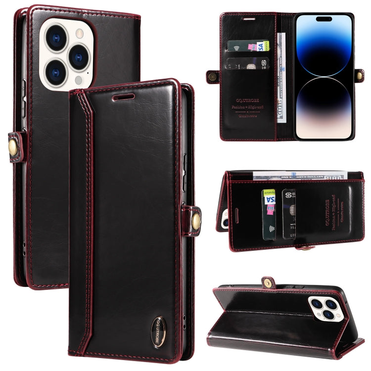 For iPhone 14 Pro GQUTROBE RFID Blocking Oil Wax Leather Case