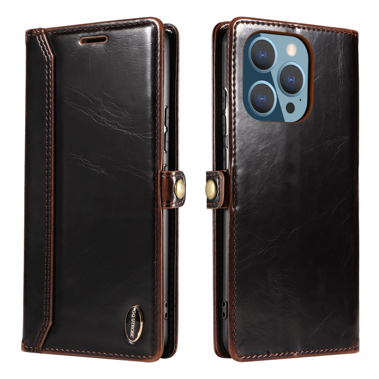 For iPhone 14 Pro GQUTROBE RFID Blocking Oil Wax Leather Case