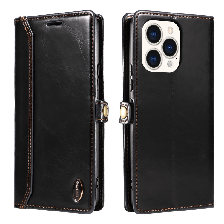 For iPhone 14 Pro Max GQUTROBE RFID Blocking Oil Wax Leather Case