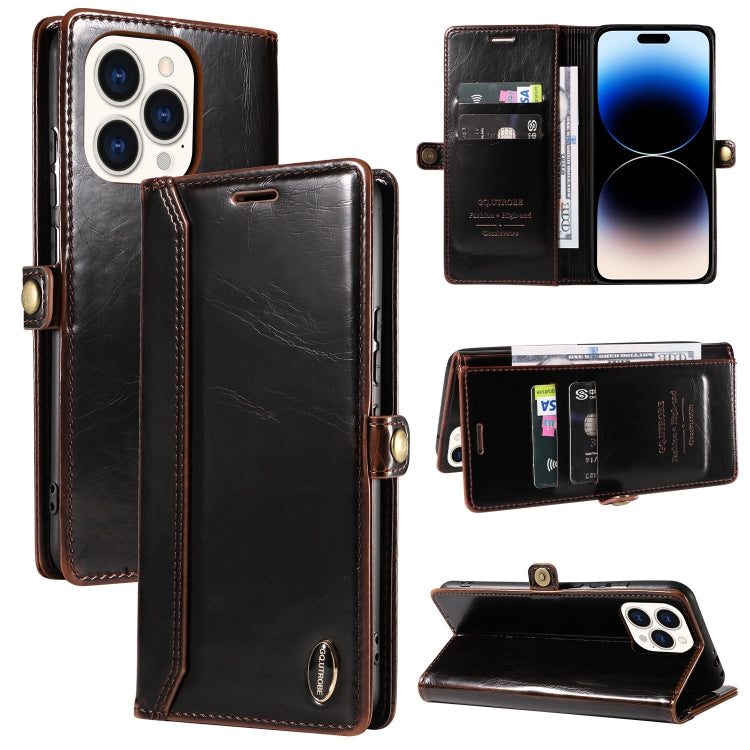 For iPhone 14 Pro Max GQUTROBE RFID Blocking Oil Wax Leather Case