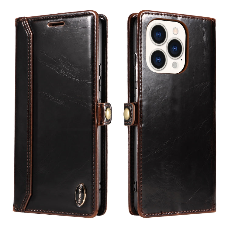 For iPhone 14 Pro Max GQUTROBE RFID Blocking Oil Wax Leather Case