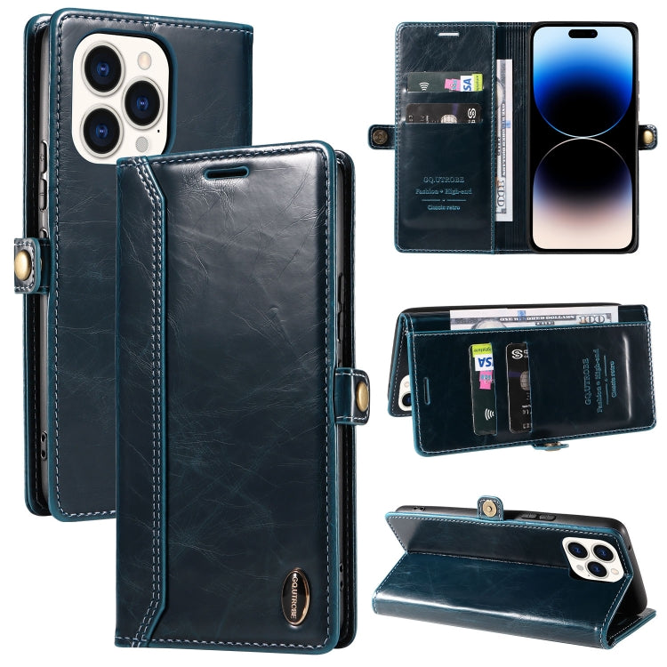 For iPhone 14 Pro Max GQUTROBE RFID Blocking Oil Wax Leather Case