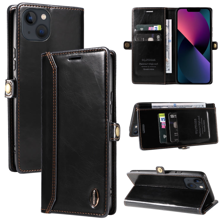 For iPhone 13 GQUTROBE RFID Blocking Oil Wax Leather Case