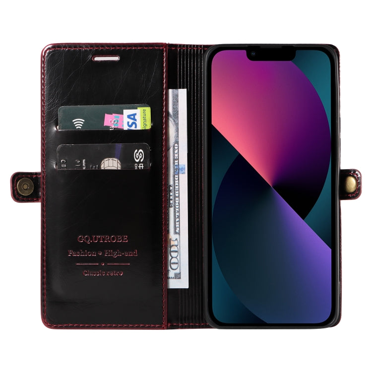 For iPhone 13 GQUTROBE RFID Blocking Oil Wax Leather Case