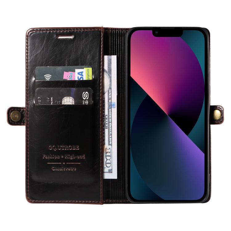 For iPhone 13 GQUTROBE RFID Blocking Oil Wax Leather Case