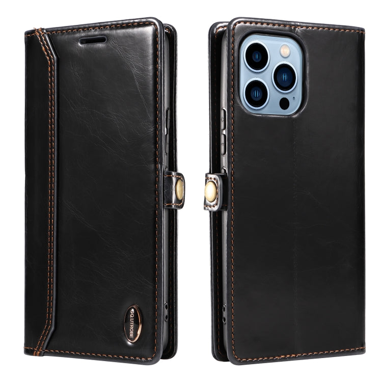 For iPhone 13 Pro GQUTROBE RFID Blocking Oil Wax Leather Case