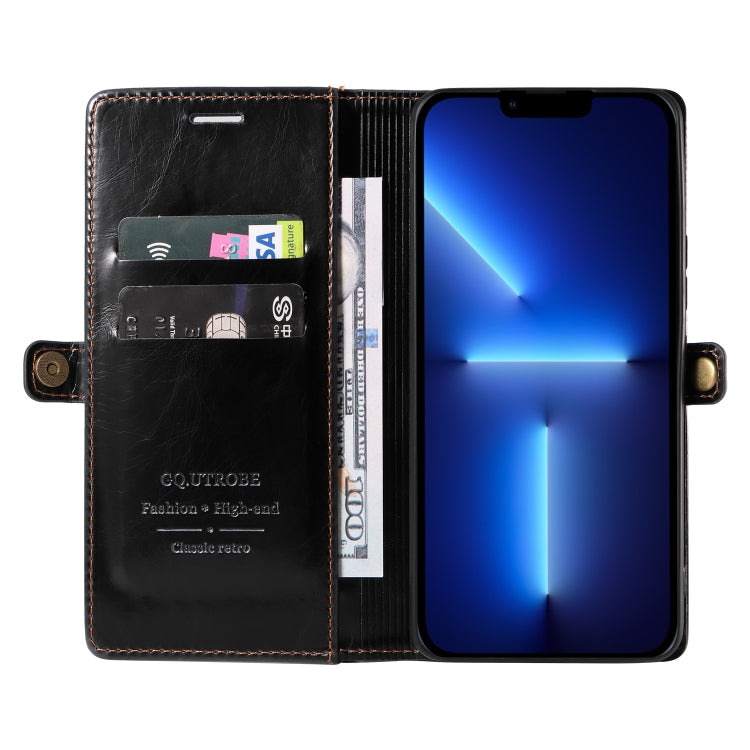 For iPhone 13 Pro GQUTROBE RFID Blocking Oil Wax Leather Case