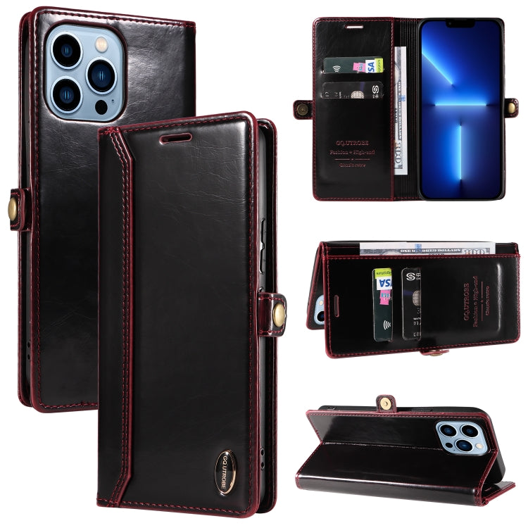 For iPhone 13 Pro GQUTROBE RFID Blocking Oil Wax Leather Case