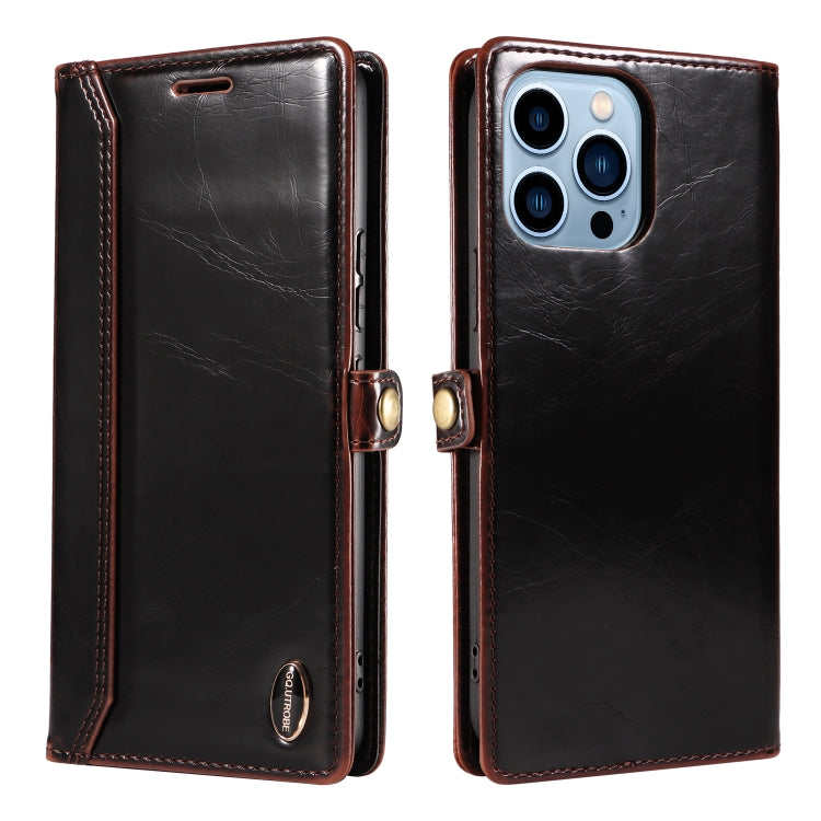 For iPhone 13 Pro GQUTROBE RFID Blocking Oil Wax Leather Case