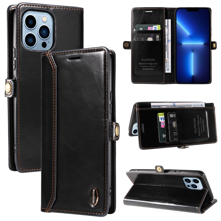 For iPhone 13 Pro Max GQUTROBE RFID Blocking Oil Wax Leather Case