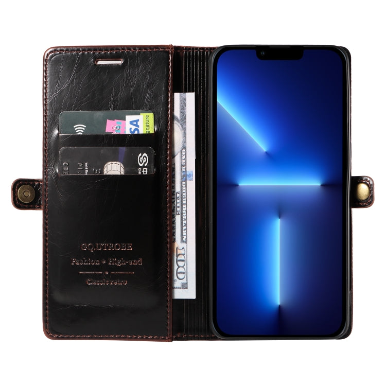For iPhone 13 Pro Max GQUTROBE RFID Blocking Oil Wax Leather Case