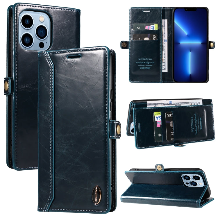 For iPhone 13 Pro Max GQUTROBE RFID Blocking Oil Wax Leather Case