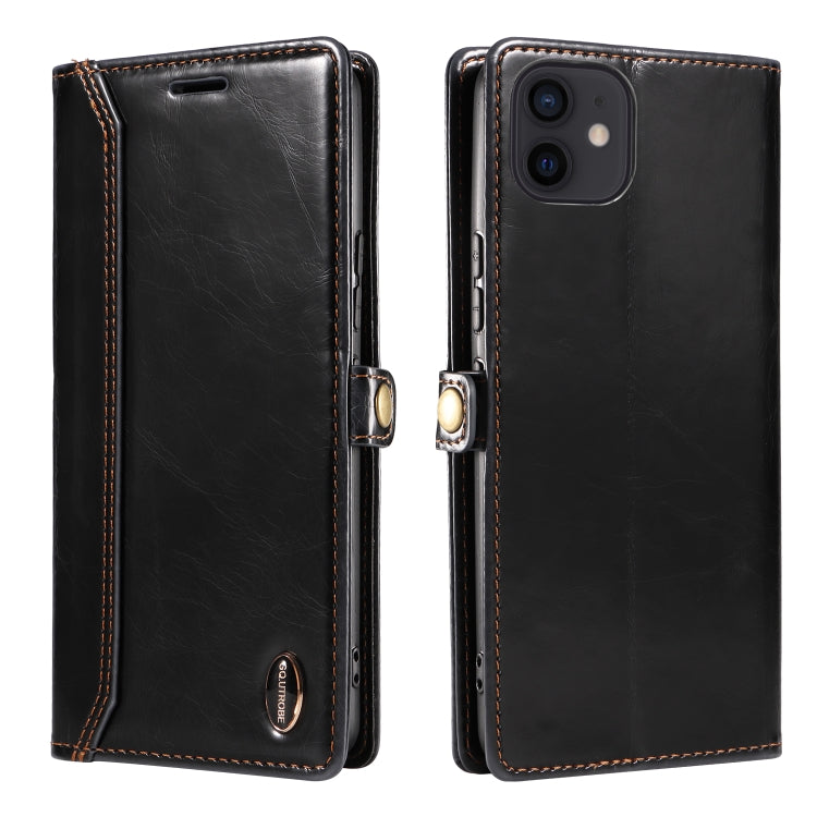 For iPhone 12 / 12 Pro GQUTROBE RFID Blocking Oil Wax Leather Case