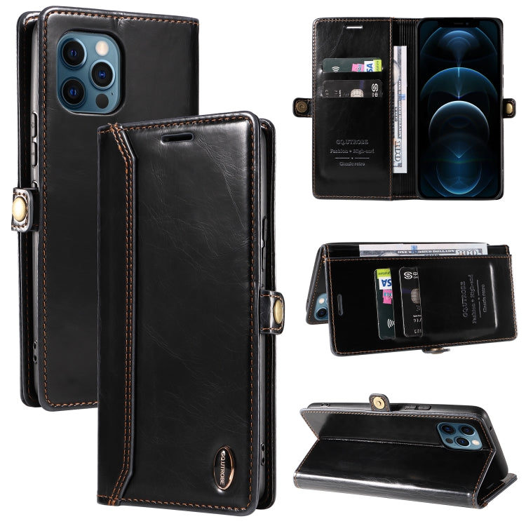 For iPhone 12 Pro Max GQUTROBE RFID Blocking Oil Wax Leather Case