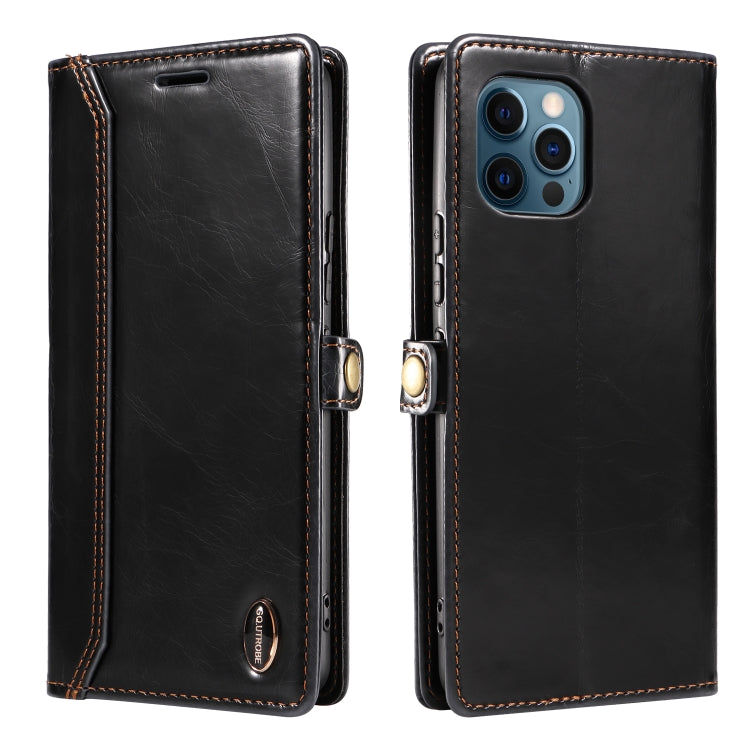 For iPhone 12 Pro Max GQUTROBE RFID Blocking Oil Wax Leather Case