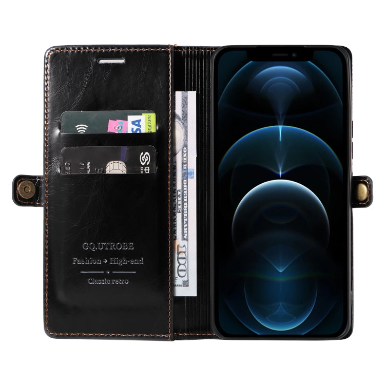 For iPhone 12 Pro Max GQUTROBE RFID Blocking Oil Wax Leather Case