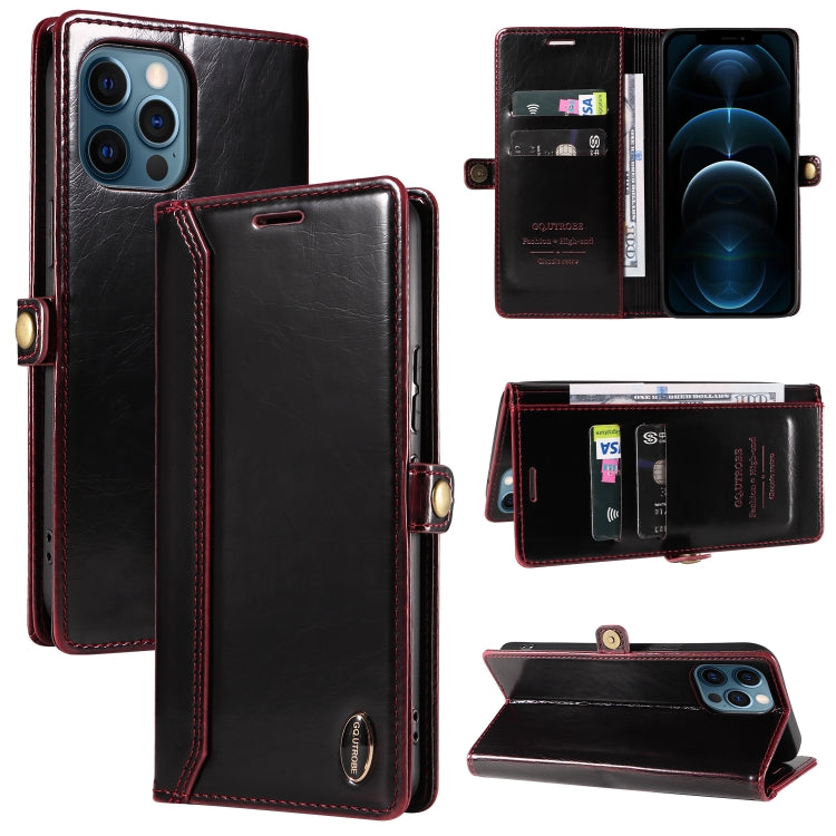 For iPhone 12 Pro Max GQUTROBE RFID Blocking Oil Wax Leather Case