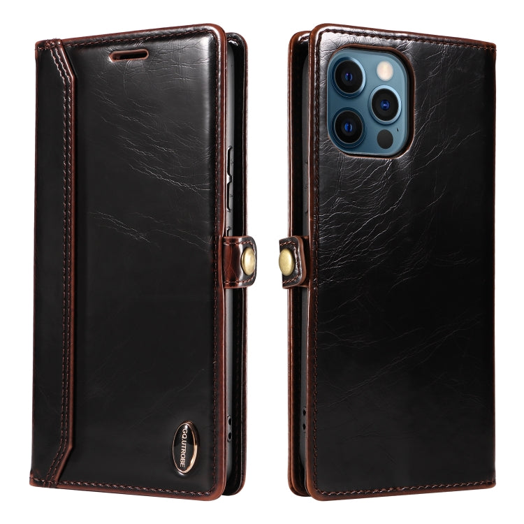For iPhone 12 Pro Max GQUTROBE RFID Blocking Oil Wax Leather Case